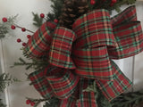 New England Evergreens, berries, pine cones/plaid bow