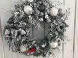 Grey and White Ornaments/Cardinal