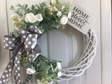 White Willow Wreath with White Wild Roses