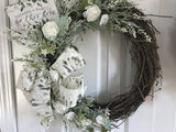 White Ranunculus-Birch Bow-Friends & Family Gather Here