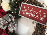 Cranberry and Cream Hydrangeas with Happy Holidays sign