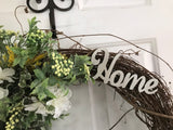 White Apple Blossoms with a little bird on a branch and a Home sign.