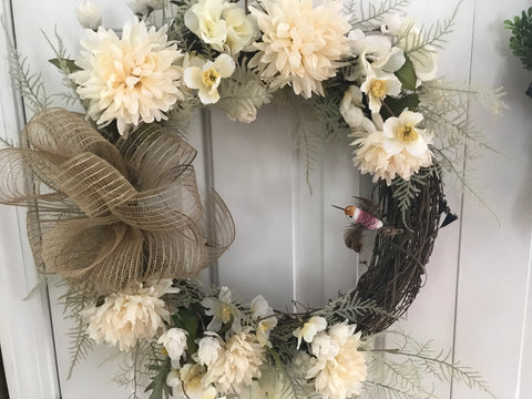 Chrysanthemums and a Hummingbird