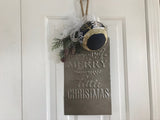 Have Yourself a Merry Little Christmas tin with a navy, gold and white ornament