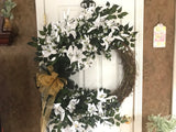 36” White lily grapevine wreath