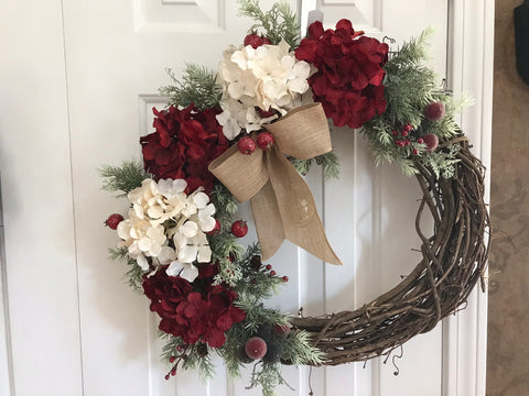 Cranberry and Cream Hydrangeas and a Bell