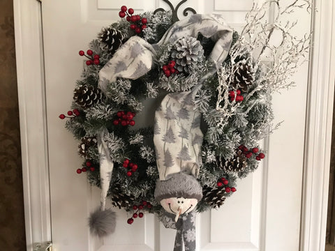 Snowman in Grey Evergreen Wreath