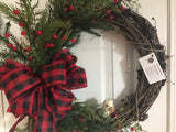 Pines, Berries and a Little Bird/Buffalo Plaid Bow