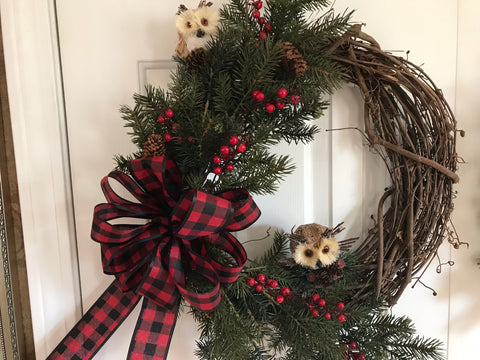 Buffalo plaid bow and Two Owls