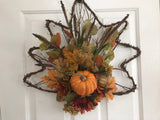 Maple 🍁 Leaf grapevine wreath with Pumpkins and Gourds