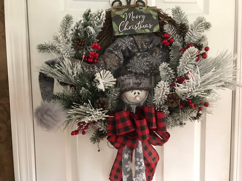 Snowman in Grey #1 Grapevine Wreath