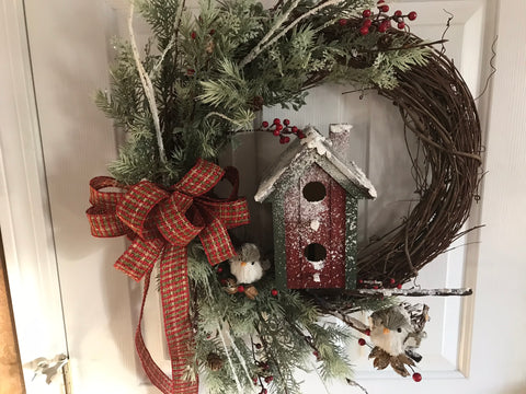 Cranberry Birdhouse and Two Birds