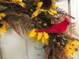 Sunflowers and a Cardinal