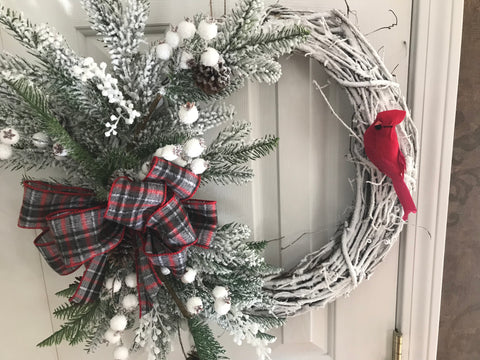 Snow Covered Evergreens /Large Cardinal