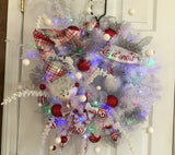 Snowman in White Pine Wreath