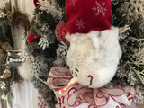 Red Hat Snowman in Evergreen Wreath