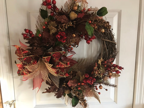 Brown Poinsettias with fruit and berries