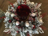 Red and White Snow Covered Centerpiece