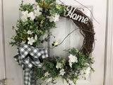 White Apple Blossoms with a little bird on a branch and a Home sign.