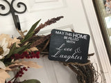 Love & Laughter Cranberry with Burlap Buffalo Plaid Bow