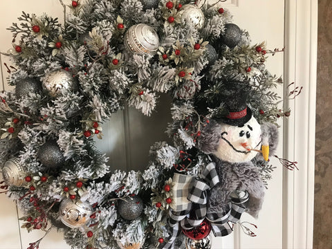 Snowman with a Top Hat Evergreen Wreath