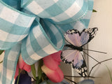 Blue gingham bow and tulips