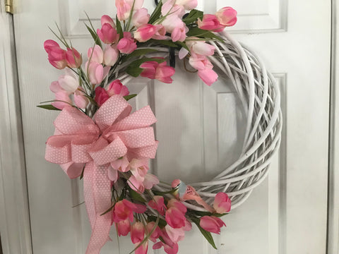 White Willow Wreath/Pink Tulips