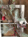 Antique Window with Winter  Birdhouse and a Bird